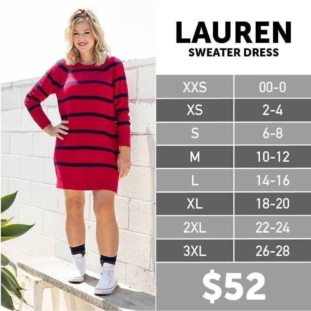 LuLaRoe Lauren Sweater Dress Striped Red Blue 3X